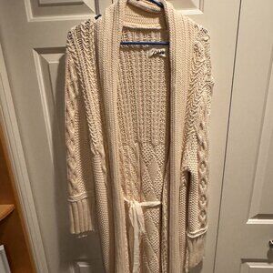 ZARA Cream Long Cable Knit Coat/Cardigan